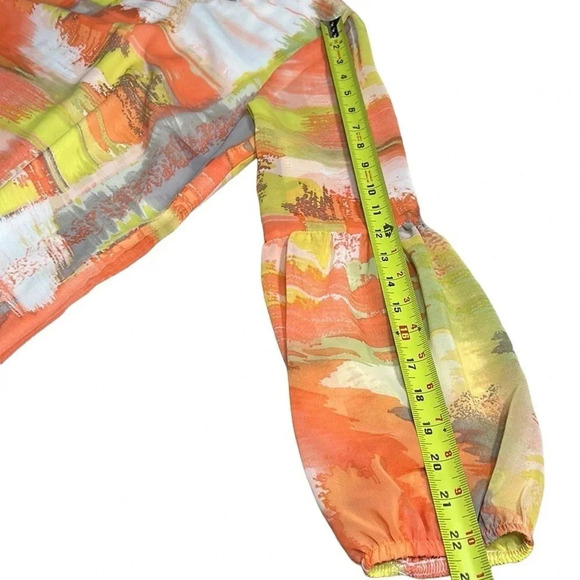 Soft Works 🇨🇦 balloon sleeve blouse,sz LARGE boho ,Multicolor,artsy,semi sheer - Picture 10 of 13